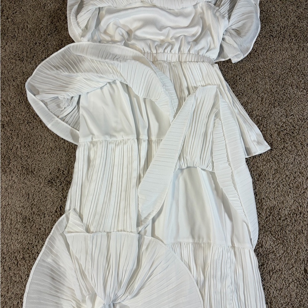 Lulus Tier and Far White Tiered Pleated Halter Midi Dress - Picture 4 of 11